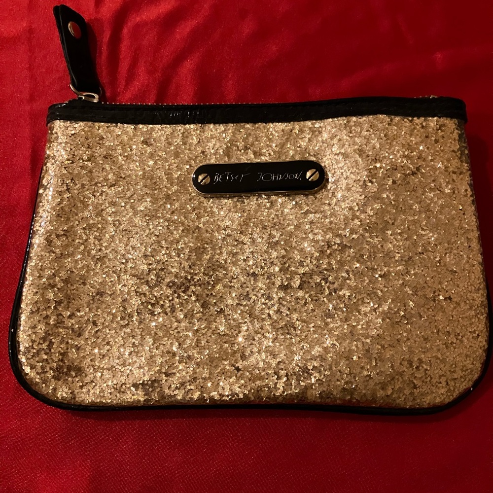 Betsey Johnson gold glittery makeup bag